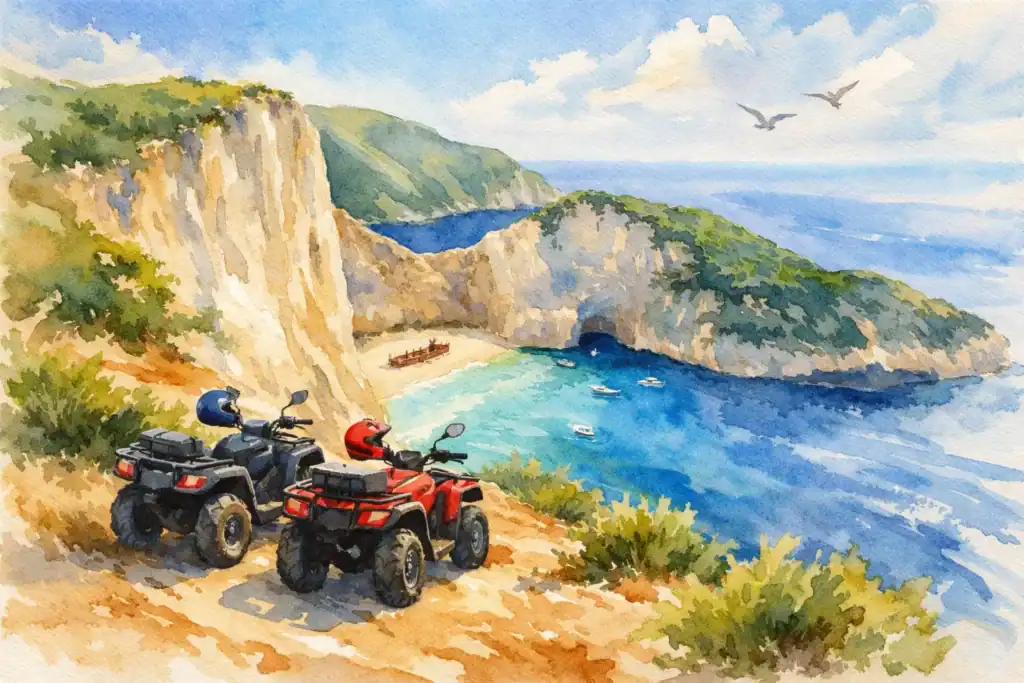 ATV bikes overlooking Zante's scenic coastline and beaches.
